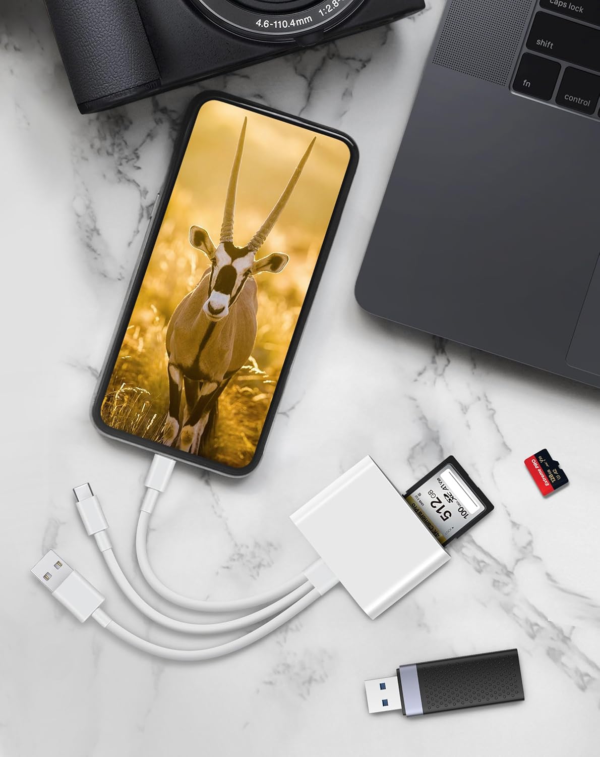BKYMPR 3 1 SD Card Reader for iPhone iPad Mac, Lightening & USB-C & USB-A in Memory SD Card Adapter, Support