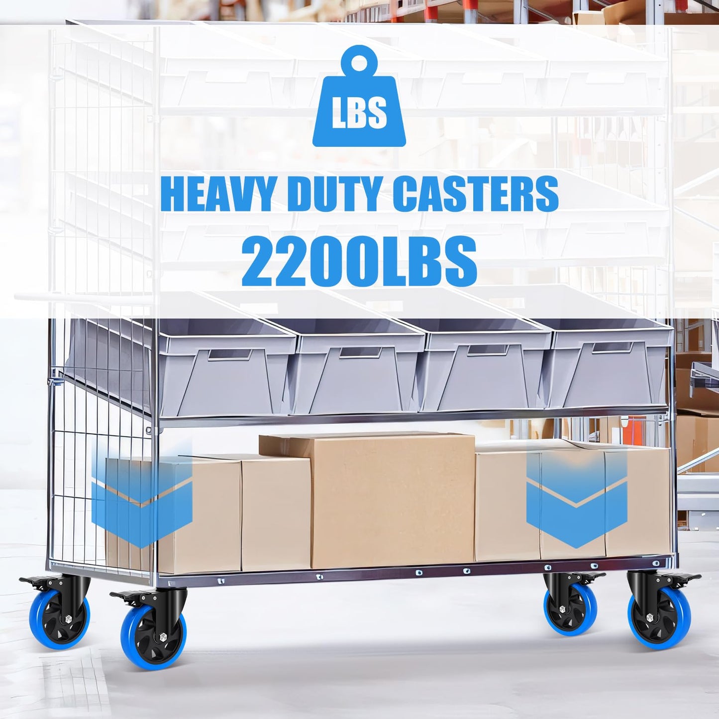 Humagineer 5 Inch Casters Wheel Set of 4, 2200 Lbs Heavy Duty Casters, Safety Locking Industrial Casters with Brake, No Noise Plate Wheels for Cart, Workbench, Furniture (Free Hardware Kits)