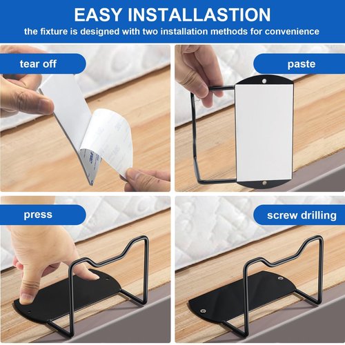 Jevuoyee 4 Pack Heavy-Duty Mattress Gripper, Reinforced & Extra-Long Retainer Bar, Metal Non-Slip Mattress Slide Stopper, Universal Fit for Most Bed Frames to Prevent Sliding (Black)