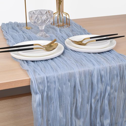 Joanlody Blue Cheesecloth Table Runner - 10Ft Rustic Boho Decor for Weddings & Showers