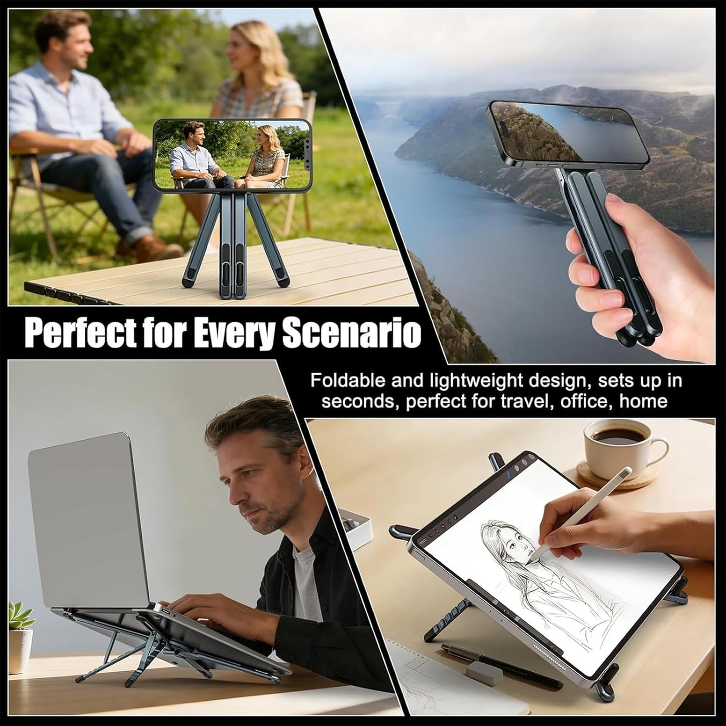 BONERUY 8 3 1 Laptop Stand for Desk, Adjustable Aluminum Alloy Magnetic Foldable Phone Stand, Level Height Adjustable