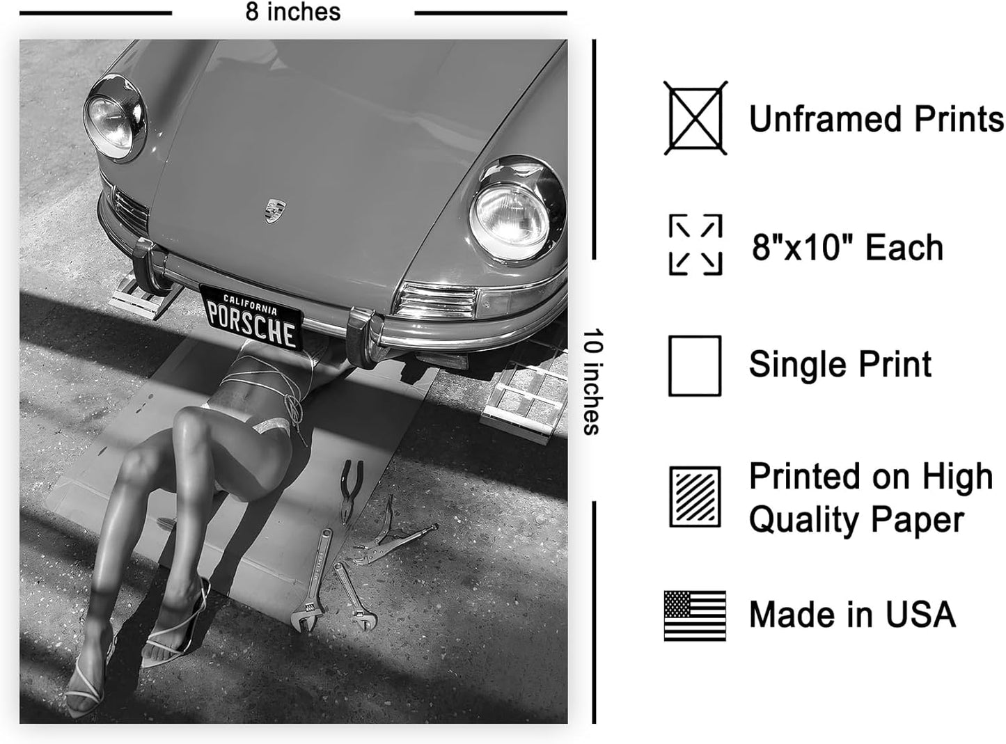 Poster Master | Classic Car Poster - Sexy Mechanic Art Print - Black & White Photography - 8x10 Unframed Decor