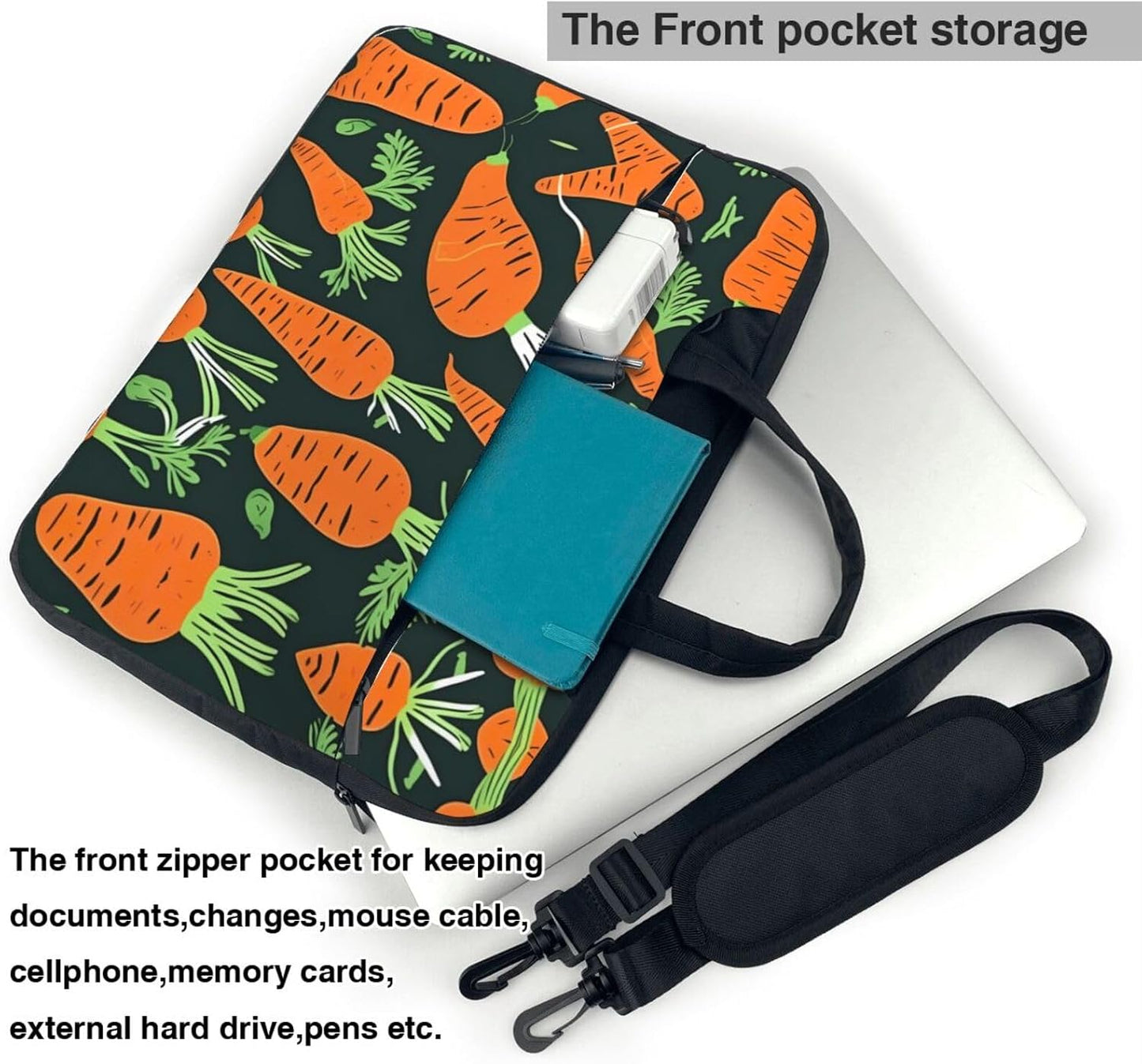 JIPOFD seamless Happy carrot pattern Print Structured Laptop Bag Oxford Cloth Briefcase Padded Shoulder Case with Front