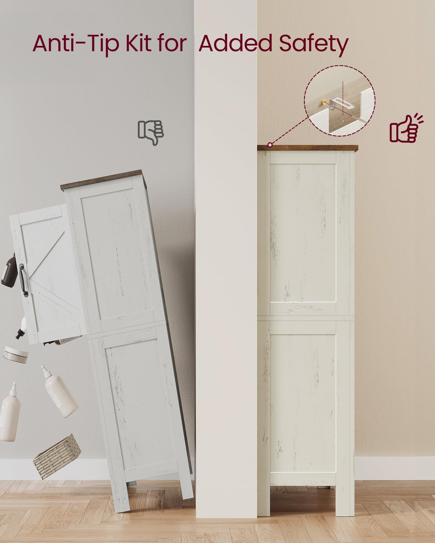 VASAGLE LIRY Collection - Farmhouse Storage Cabinet, Bathroom Floor Cabinet with Barn Doors, Freestanding Kitchen Pantry, Adjustable Shelves, for Dining Room, Living Room, Rustic White, UBBK773W01
