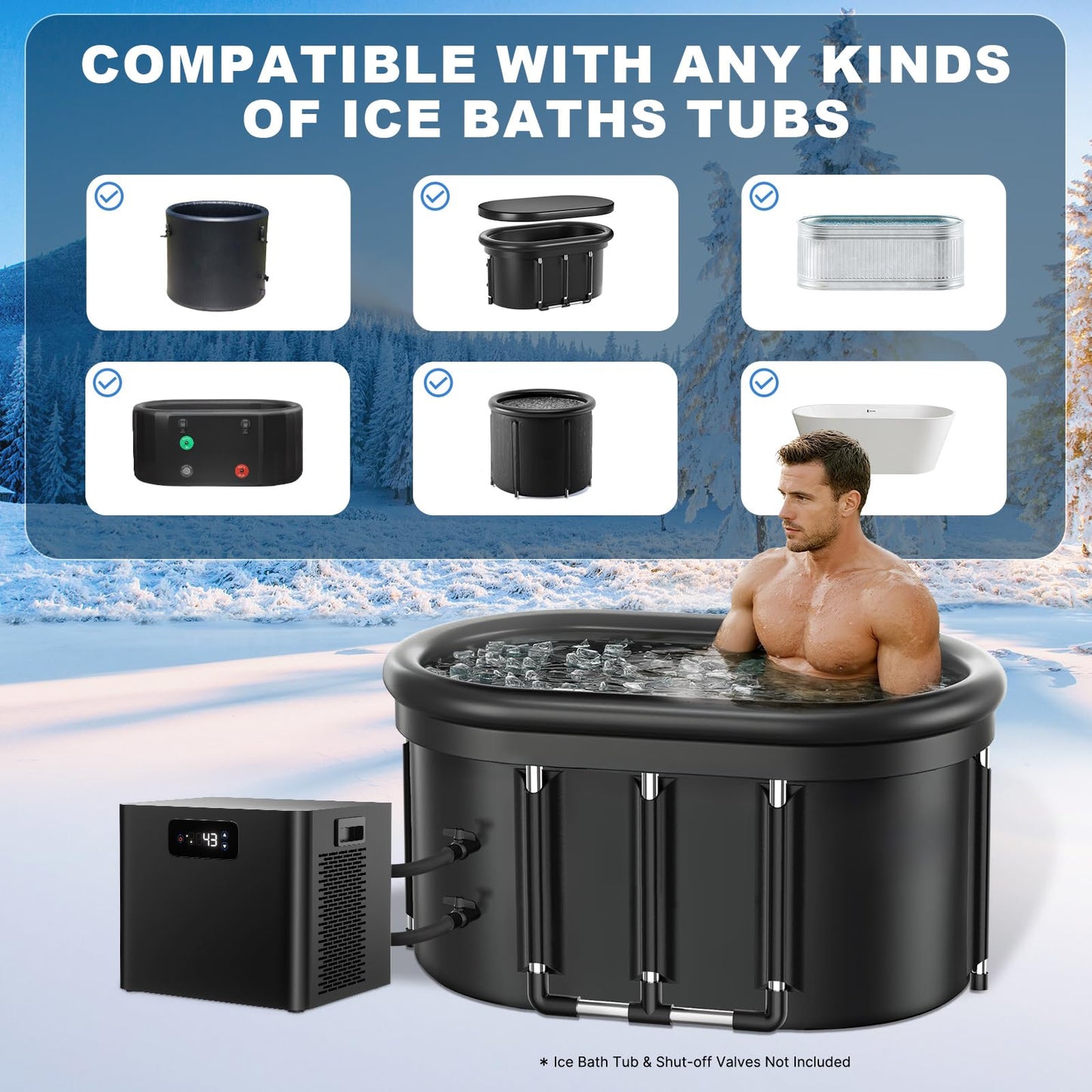Ice Bath Water Chiller for Cold Plunge Tubs, 1/3HP Upgraded Cold Plunge Chiller with Built-in Pump & Filter, Submersible Pump, Insulated Hoses, Ideal for Cold Therapy Recovery Ice Bath Tubs 110V