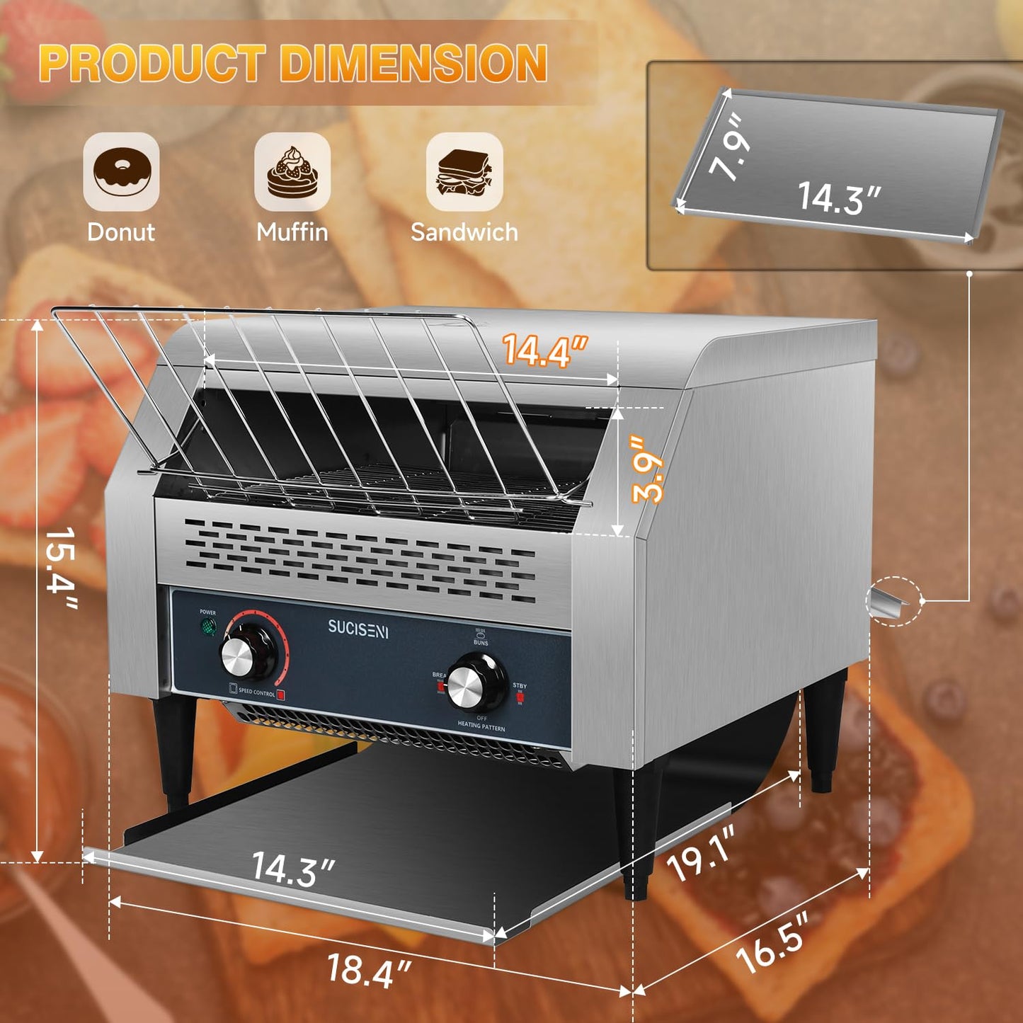 Commercial Conveyor Toaster 450 Slices/Hour Stainless Steel Toaster 2600W Heavy Duty Industrial Toasters Electric Oven with Dual Heating Tube for Bagel Bread Croissant Bakery Restaurant Cafe