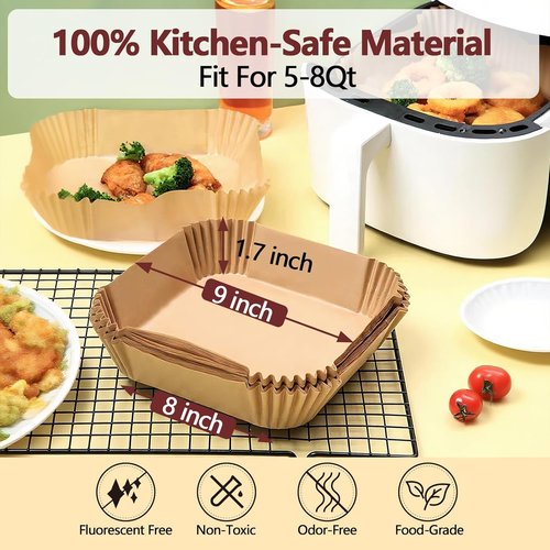 9 Inch Air Fryer Liners by [Brand Name] | 125PCS Heat Resistant Non-Stick Parchment Paper