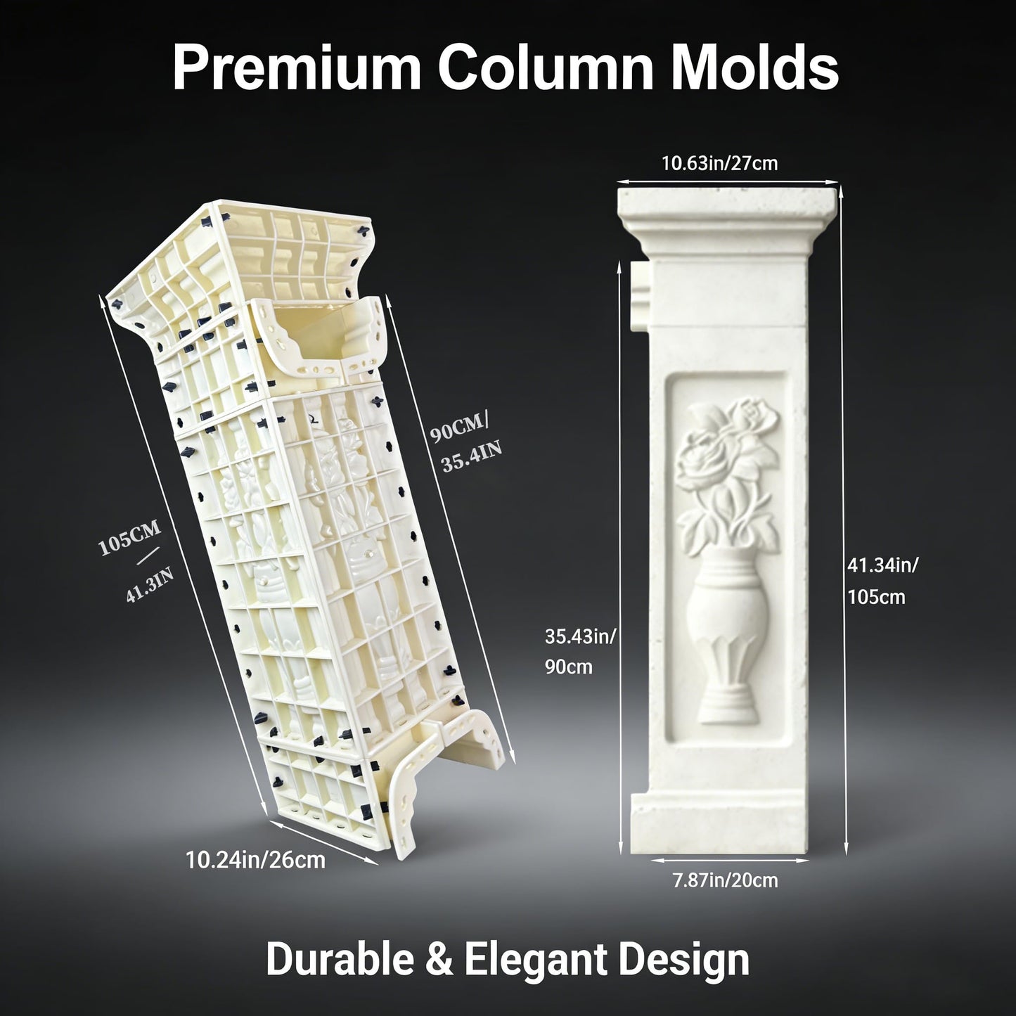 105cm Cast-in-Place Balcony Spacer Column Molds, Heavy-Duty Plastic Concrete Pillar Mould, Compatible with 90cm Balcony Railing Molds (Round Bottle/Square/Lotus) (Chrysanthemum)