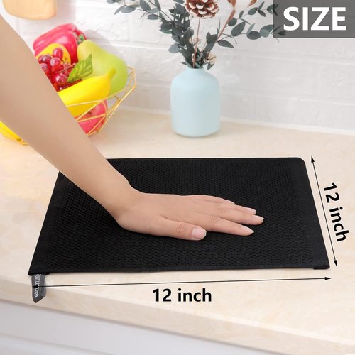 Homaxy 100% Cotton Dish Cloths - Ultra Soft & Absorbent Quick-Drying Towels | 12x12 Inches, 24-Pack, Black