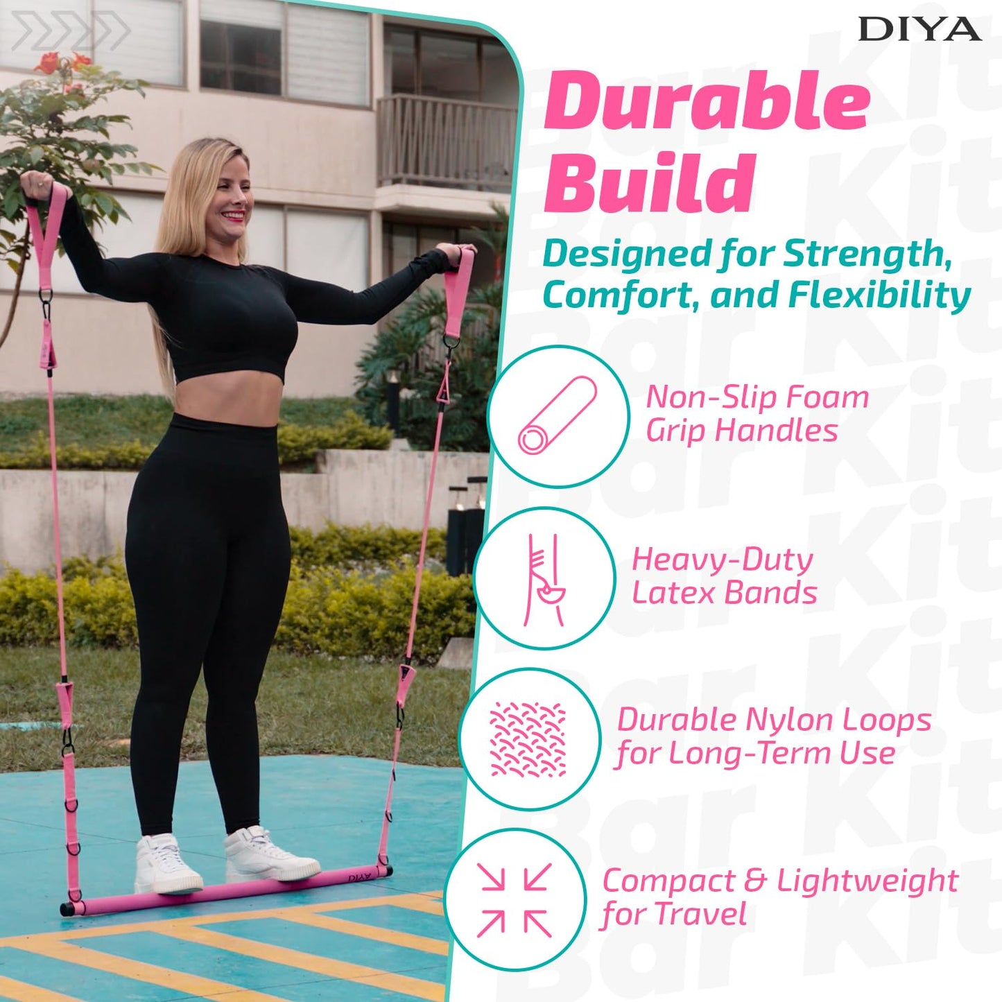 DIYA Pilates Bar Kit with Resistance Bands 140 lbs – Adjustable Portable Home Gym Workout Equipment for Women & Men – Full Body Fitness Bar for Legs, Glutes, Arms, Core & Back