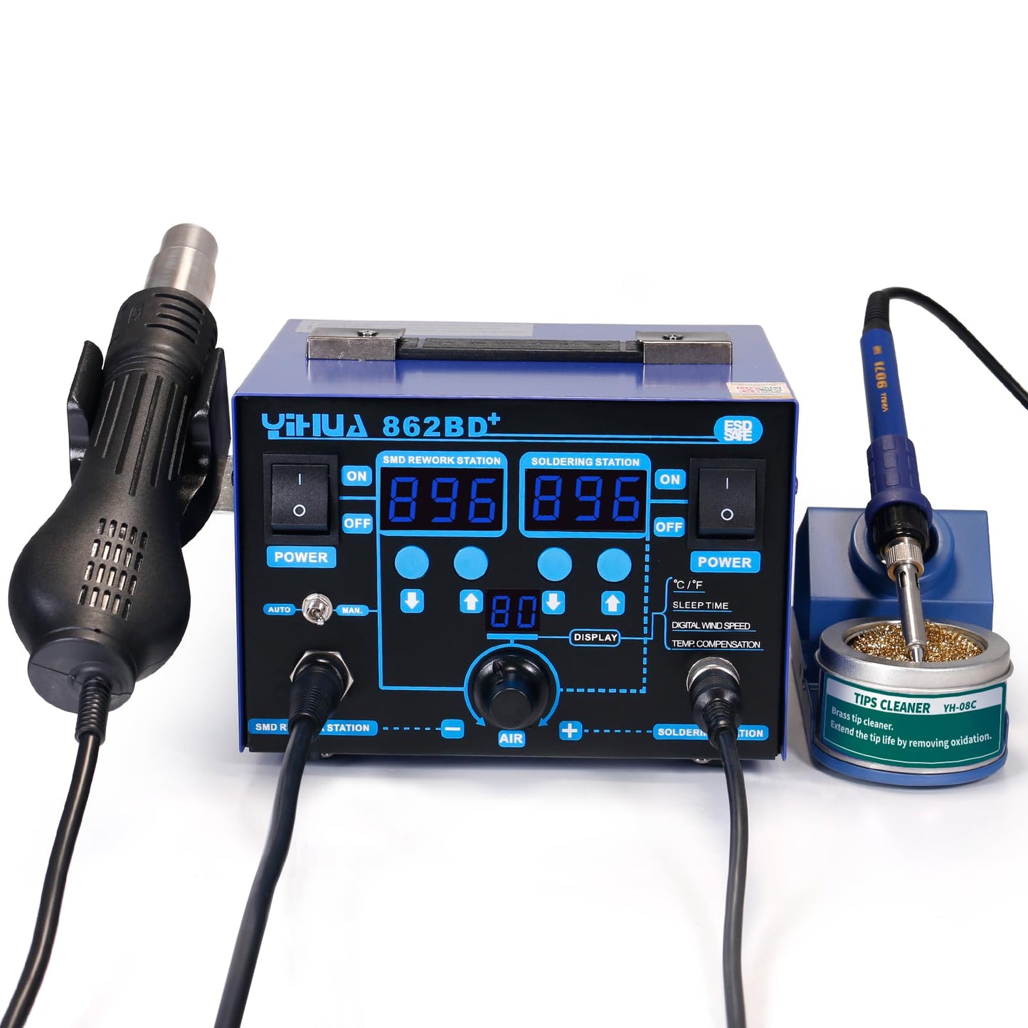 YIHUA 862BD+ Professional Soldering & Rework Station bundle with YIHUA 928D-III High Power Soldering Iron as Secondary/Backup Iron Holder, Soldering Cleaning Kit, and Accessories (24 Items)