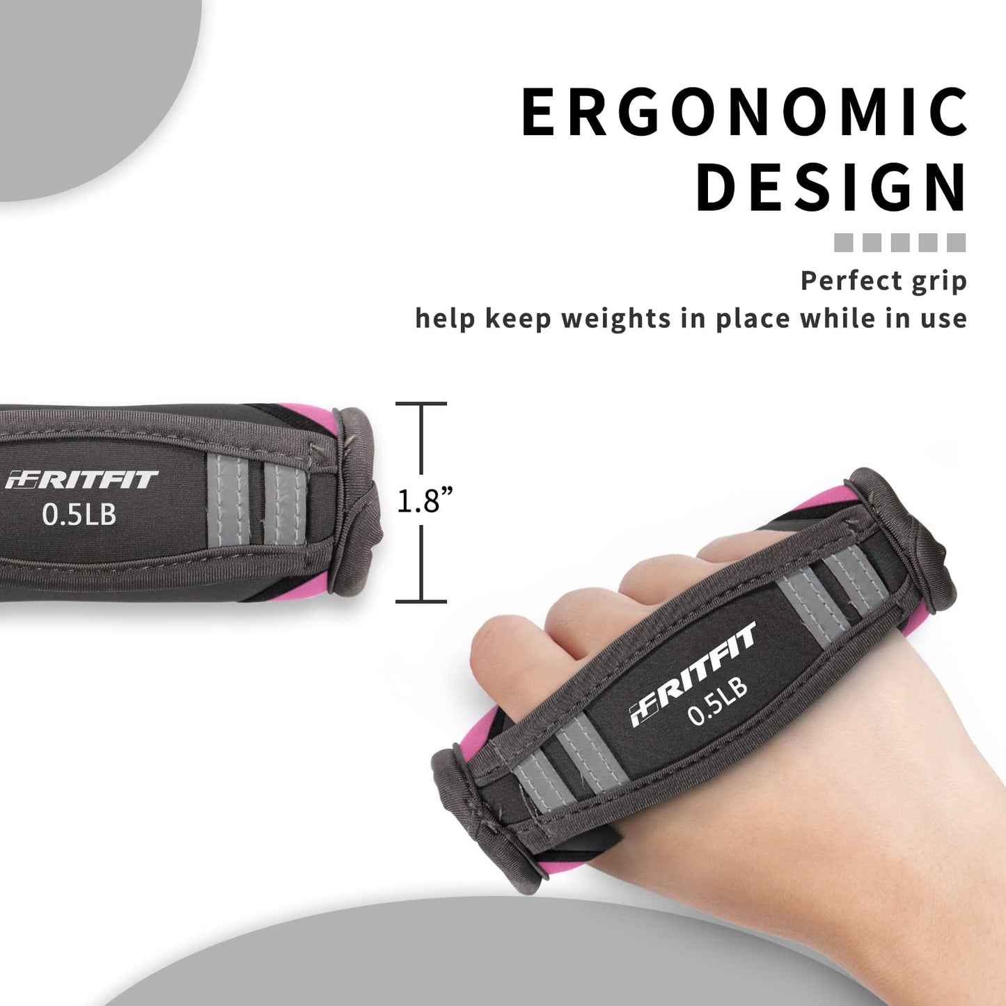 RitFit Soft Hand Weights Set - 0.5/0.75/1/1.5/2 LBS (1 Pair) Walking Dumbbell for Women & Men with Reflective Straps - Jogging, Running, Physical Therapy, Aerobics - Pink Orange Blue Grey Black