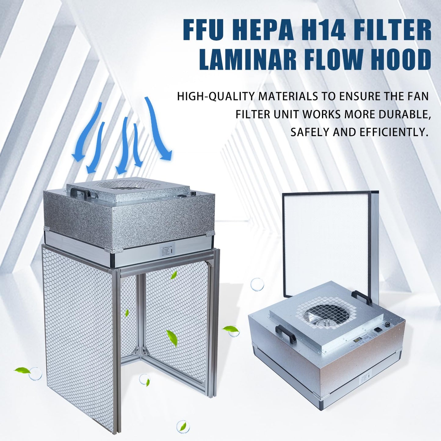 FFU HEPA H14-Filter Laminar Flow Hood Updated FanFilter Unit（Include HEPA Filter）100/ISO Class 5 Cleanroom/Laboratory/Cleanroom/Mushroom Room, Laminar Air Flow Hood(22.6"x22.6"110V)