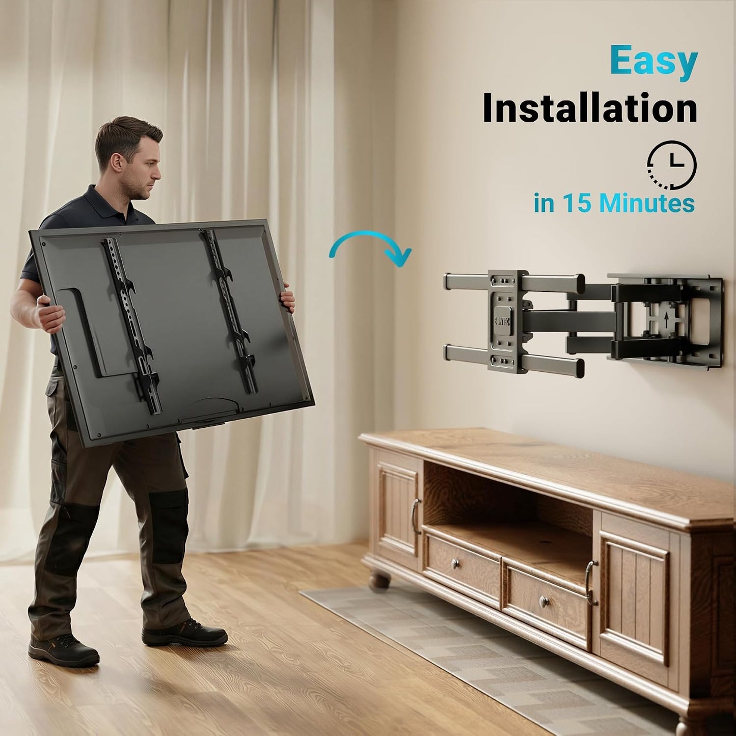BONTEC 37-85 Inch 132lbs, 600x400mm, 16" Full Motion TV Wall Mount for TVs, Hold up to Max VESA Swivel Tilt Dual Arms