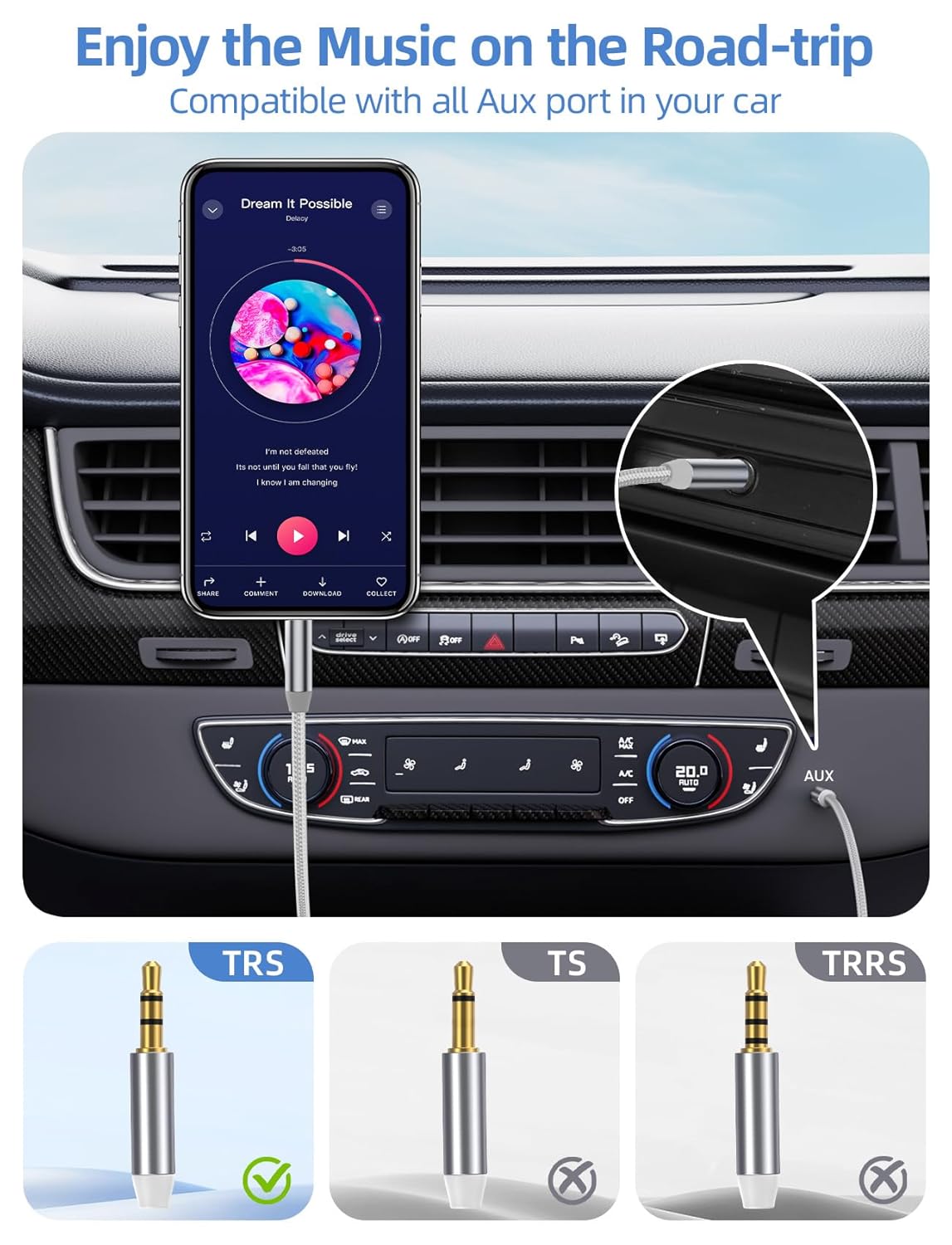 HAOISH 10 3.5 mm Braided-1/8 Aux Cord FT, Audio Cable Nylon Male to Male Auxiliary Stereo Jack Cables for Car/Home