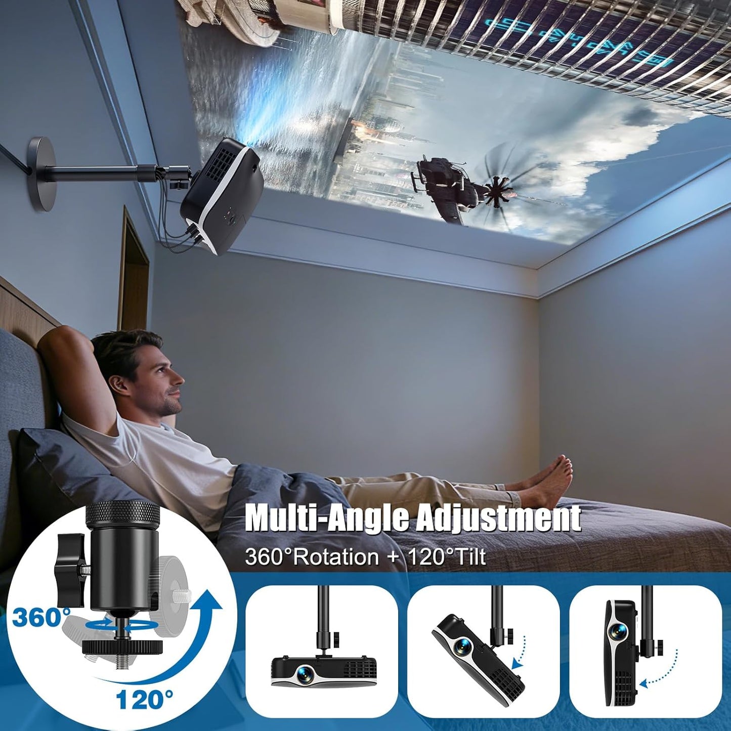 JUBOR 10.8" 15" 1/4" 360 120 Projector Ceiling Mount, - Extendable Length Ceiling Projector Stand with Screw