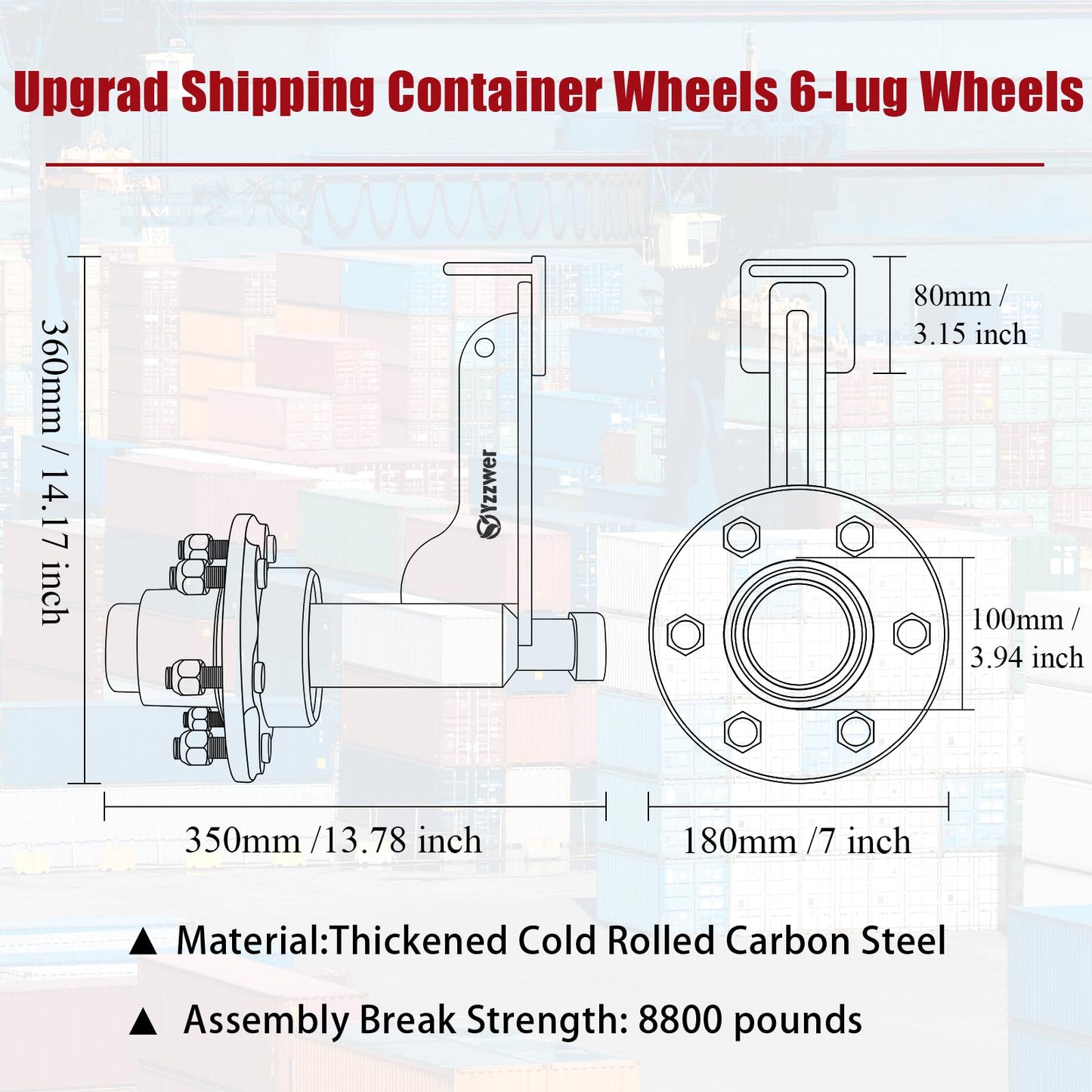 Yzzwer Shipping-Container Wheels Kit Accessories - Upgrade 6-Lug Heavy Duty Shipping Container Axle Wheels for Moving 20ft - 40ft Container 2 Pack