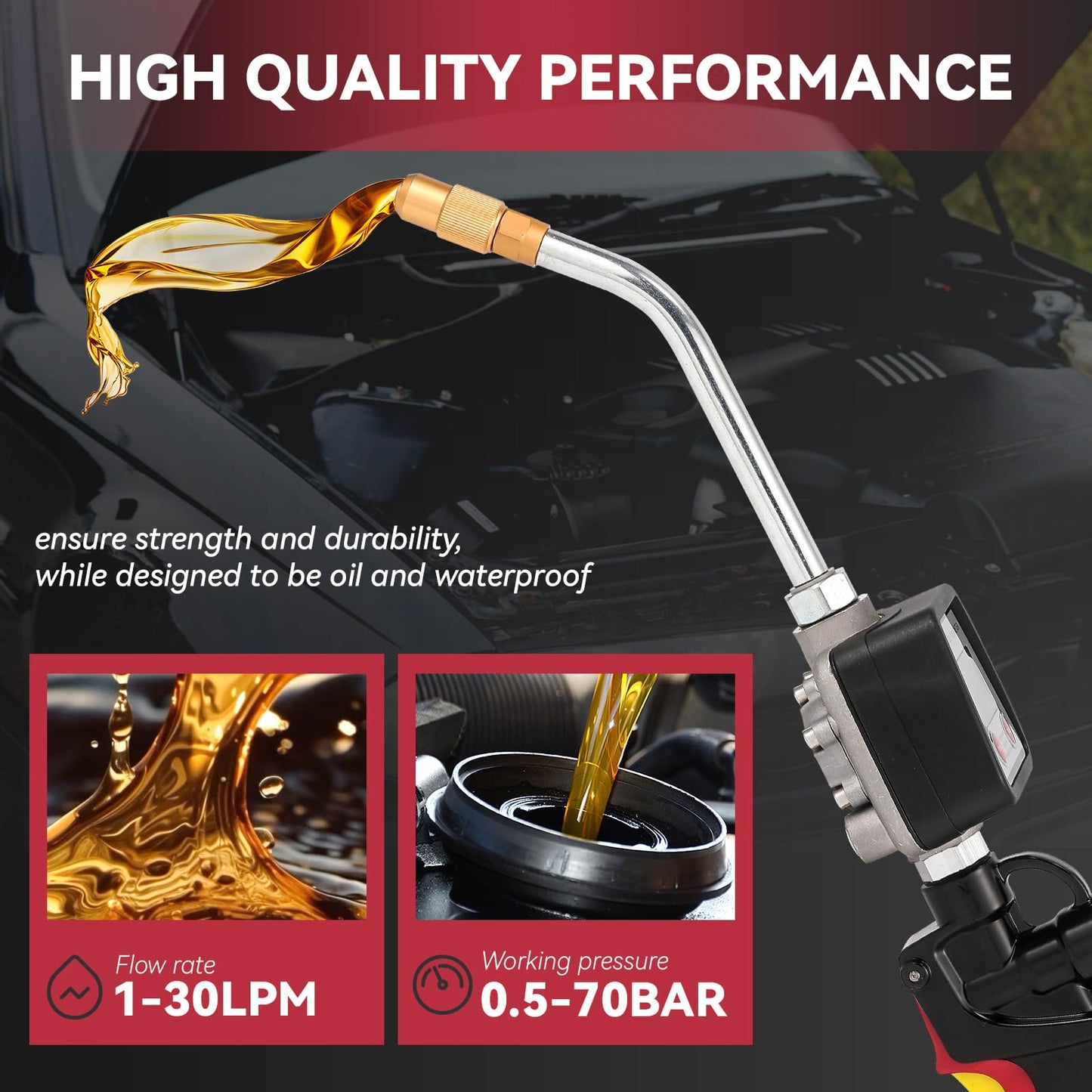 Poafamx Digital Oil Control Valve Meter Nozzle, 8GPM/30LPM Heavy Duty Air Operated Oil Transfer Nozzle, 7-1000 Psi 0.5-70bar, ±0.3% Precision, 1/2" inch NPT Inlet with Non Leakage Spout