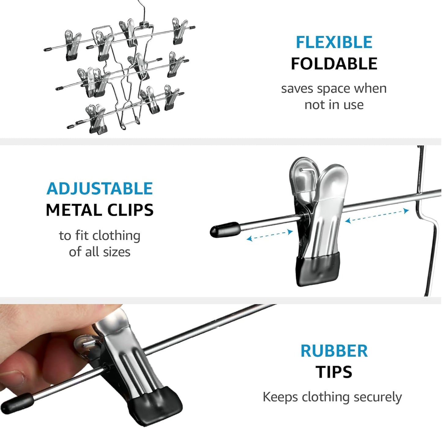 ZOBER 3-Pack Skirt Hangers with Clips - Space-Saving Closet Organizer with Swivel Hooks