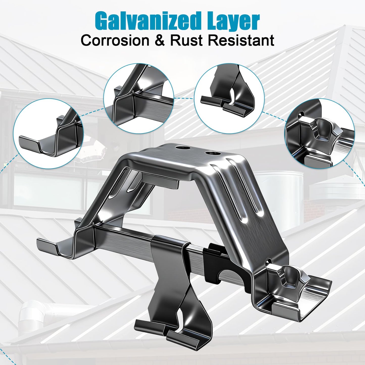 100PCS Galvanized Steel 475 Panel Roof Edge Brackets, 1.5mm Heavy-Duty Standing Seam Roofing Fixing Clips, Durable Color Steel Panel Fasteners for Installers, Builders & Contractors
