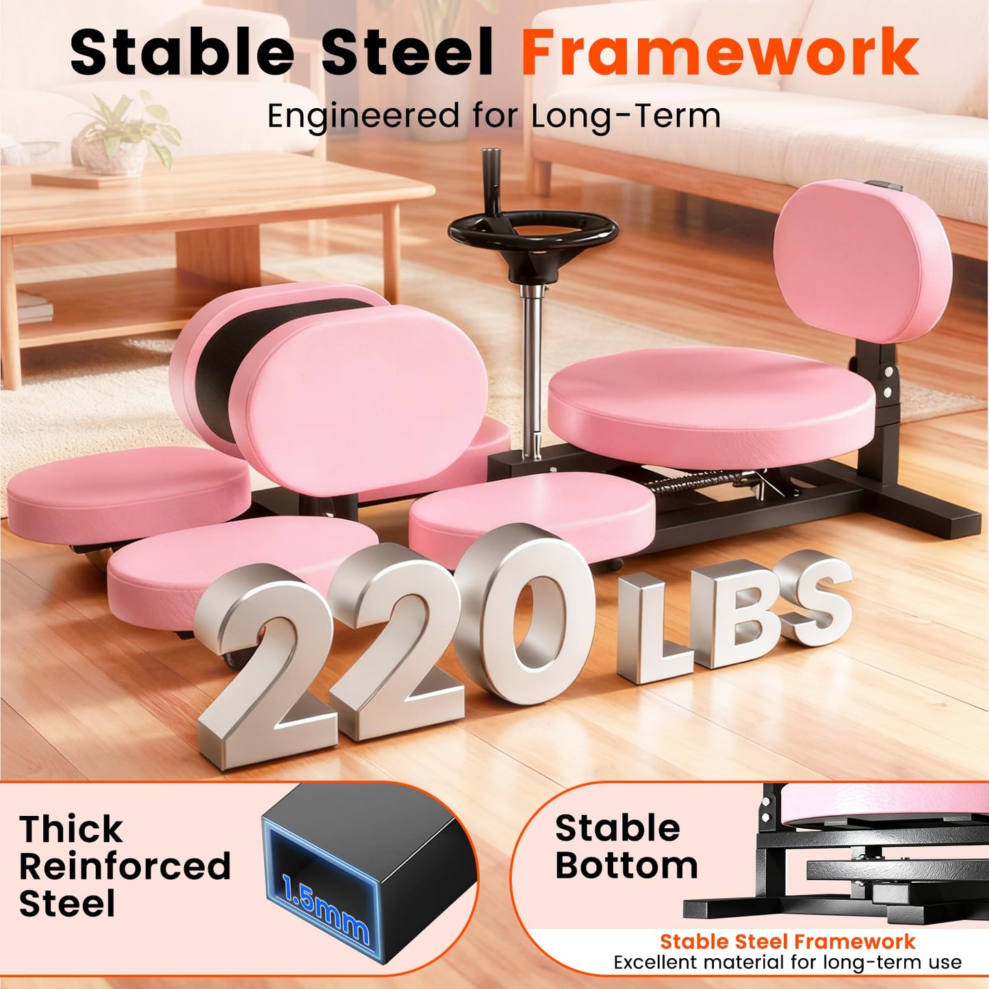 Leg Stretcher, 220LBS Split Machine for Fexibility & Splits Training, 0-200° Adjustable Stretching Equipment for Home Gym, Heavy Duty Steel Frame Leg Stretching Training Machine (Pink)