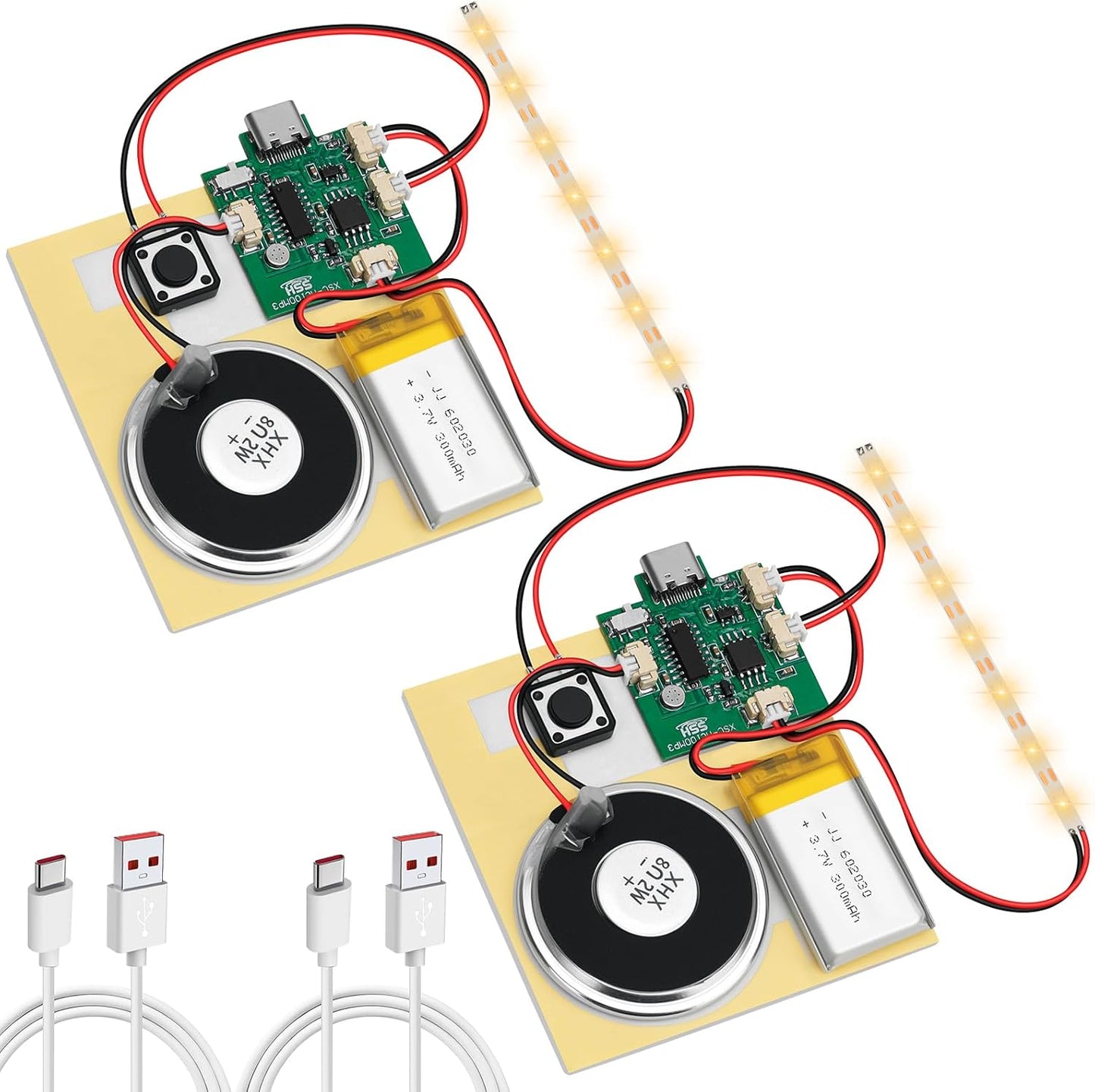 Ransanx 2PCS Cable,Capability16 Customize Recording Module with LED Strip DIY Music Voice Recording Module Chip