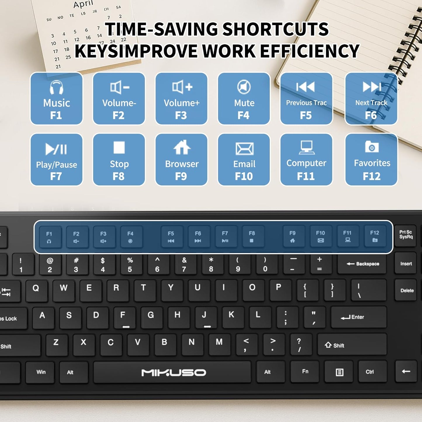 MIKUSO Fade-Proof Lettering Wired Keyboard Full Size - USB Office Keyboard with not Fading Keys,Silicone Anti Slip