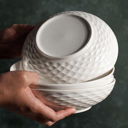 Artena Pasta Bowls Set of 4 - 32oz Ceramic Serving Bowls for Soup, Salad & Noodles | 8-Inch, Microwave & Dishwasher Safe
