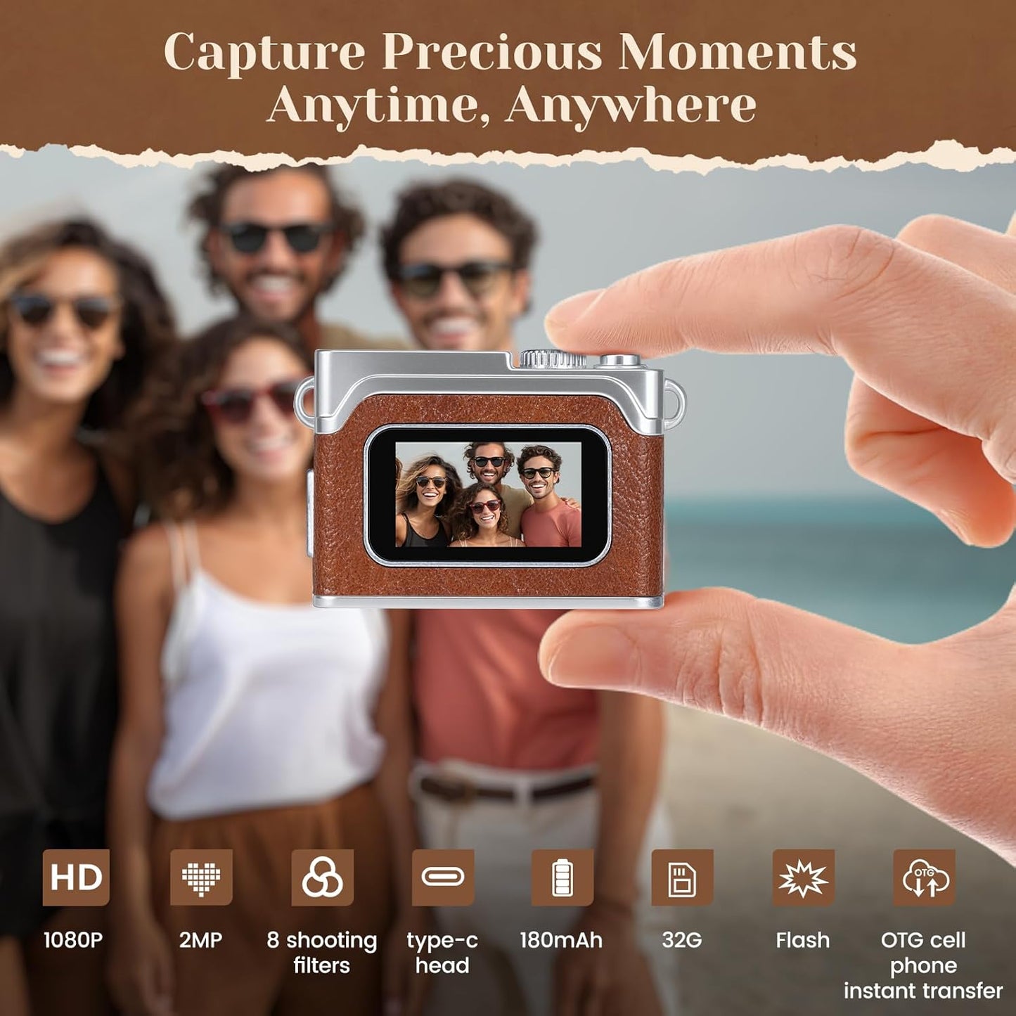 Tawd 1080P 32GB 0.96" Mini Keychain Camera - HD Retro Digital Camera, Compact with SD Card, HD Display, Portable Pocket