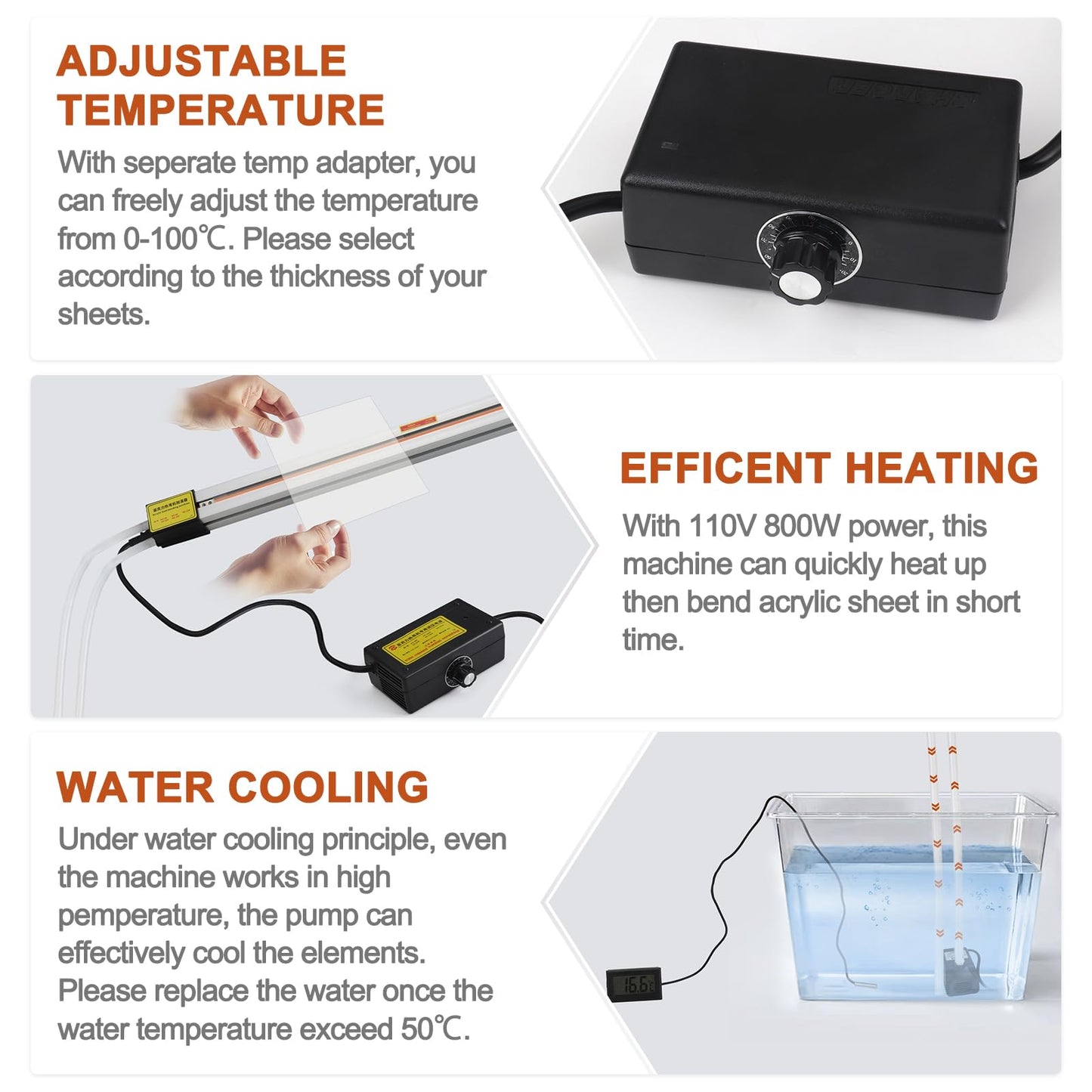 Oztwel 23.6in 60cm Acrylic PVC Plastic Bender, Acrylic Bender Heater, Plastic Sheet Bender, Manual Hot Heating Bender Tool, with 2 Heating Wires, for 1-6mm Plastic Bending 110V, 800W