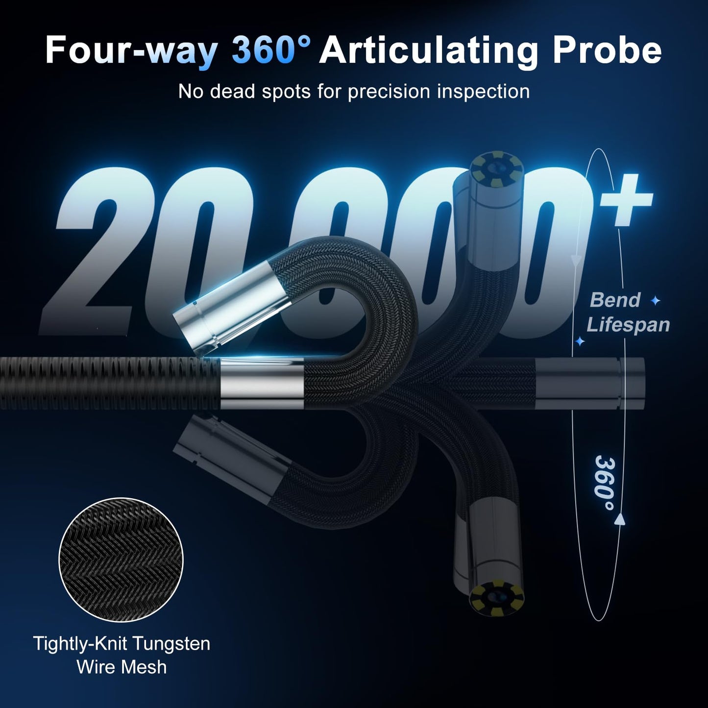 360°Articulating Borescope Camera - JESERAL 5" HD 1080P Inspection Camera Screen with 6 Light, Endoscope with 6.2mm IP67 Waterproof Probe, 3X Zoom 4-Way Borescope Engine with 1M Flexible Cable