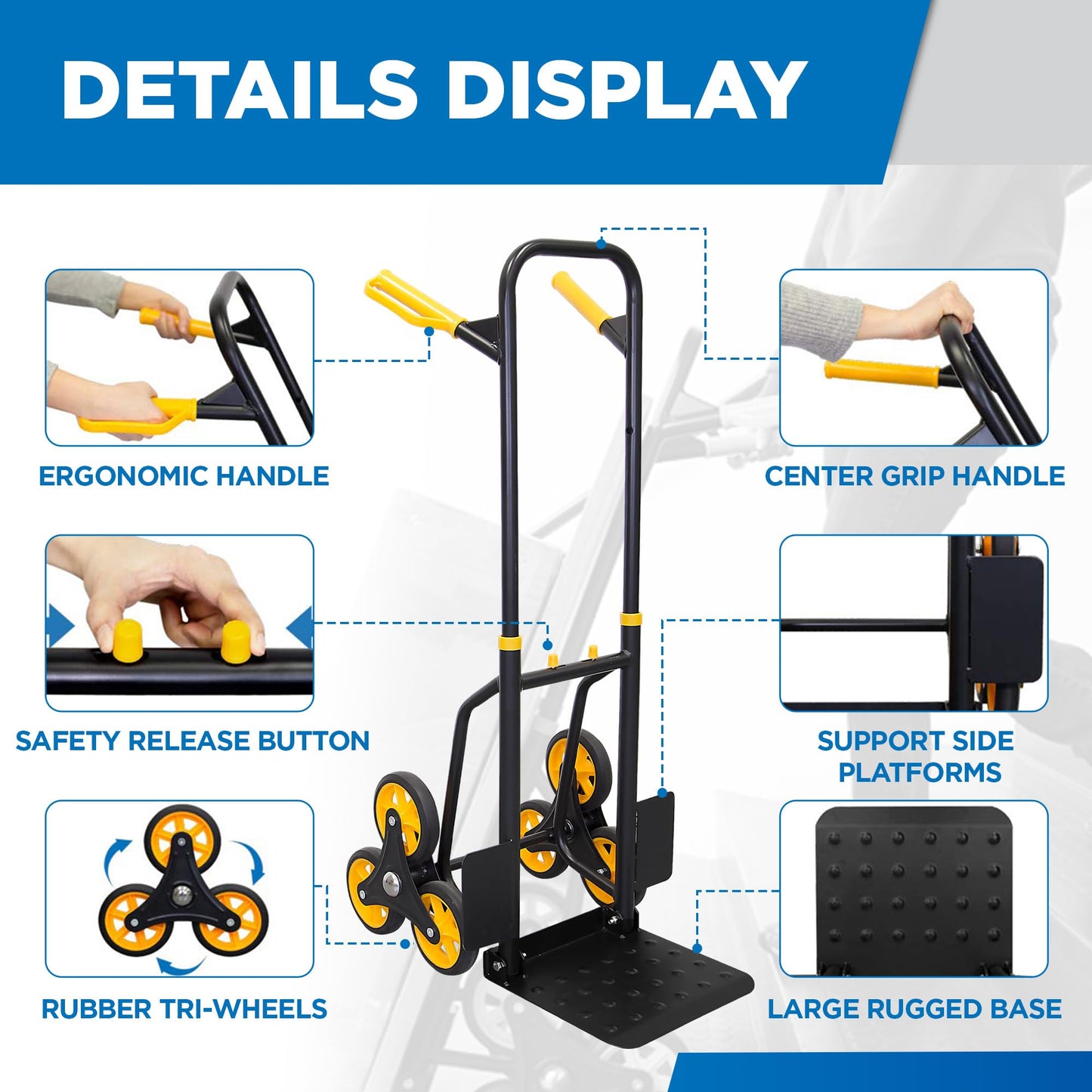 Mount-It! Stair Climbing Dolly for Moving, Heavy-Duty Hand Truck for Stairs with 6 Wheels, Folding Stair Climber Cart with Telescoping Handle, 330 lb Flat / 265 lb Stair Capacity