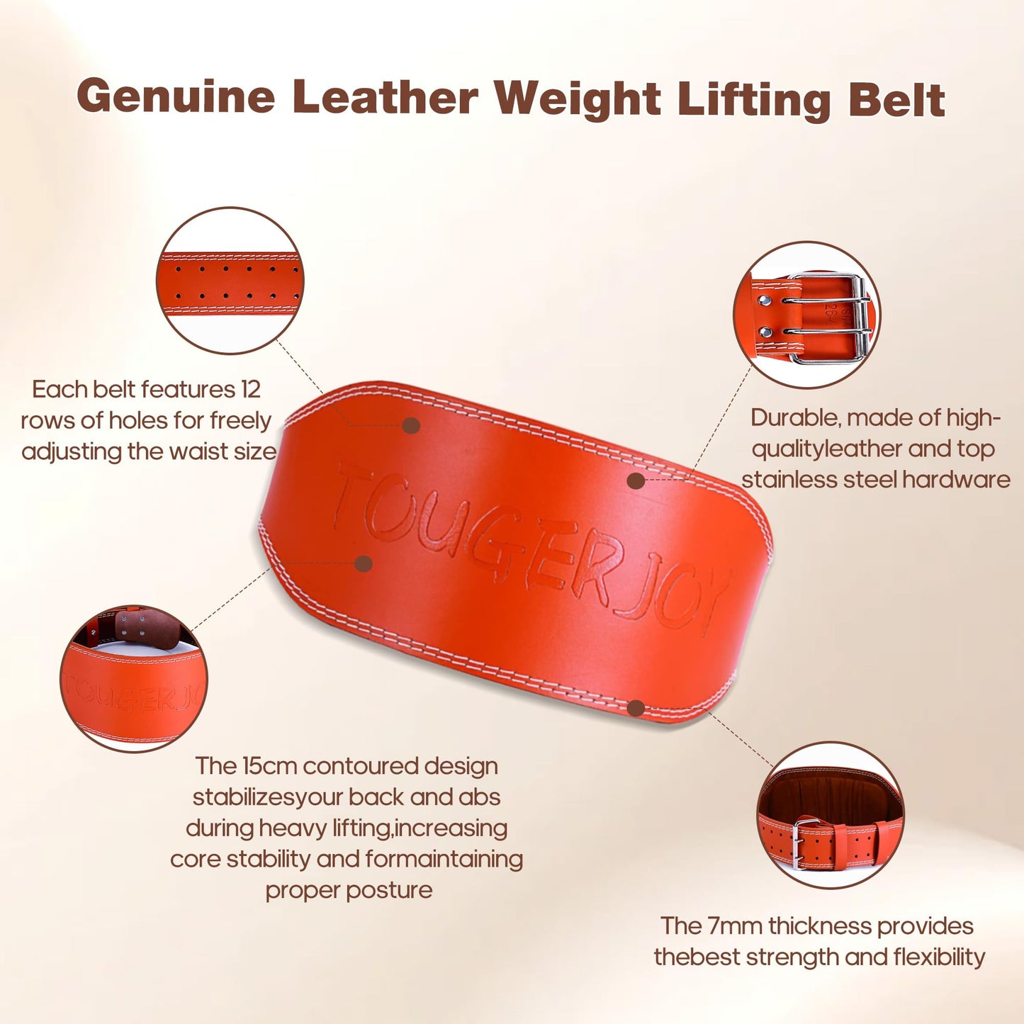 Genuine Leather Weight Lifting Belt for Men Double Prong Power Belt Heavy Duty - Strong, Stabilizing Back Support for Deadlifts, Squats Powerlifting