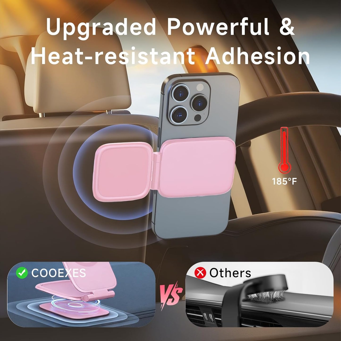 COOEXES Pink Foldable Magnetic Phone Mount, Hidefold Ultra-Thin Magnetic Phone Holder for Car with Dual Side Strong