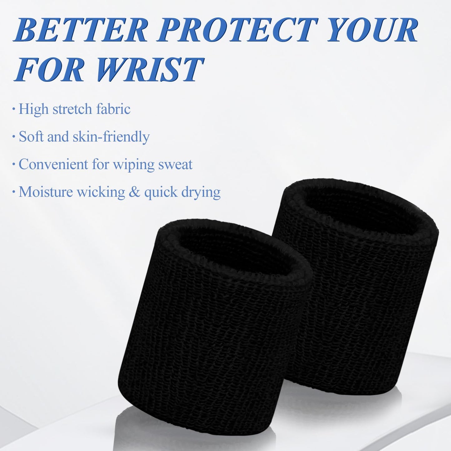 toresper 6 Pack Sweatbands Sports Wristband for Men & Women, Breathable Wrist Band Absorbent Sweat Band for Tennis, Basketball, Running, Gym, Working Out (Black)