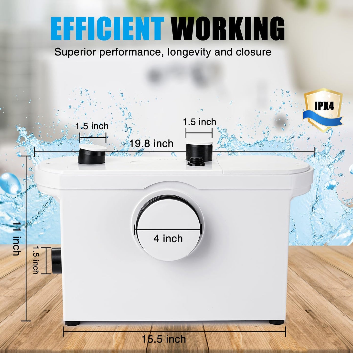 TOPWAY 600W Macerator Pump, Macerator Sewerage Sump Pump with 3 Water Inlets for Toilet, Basement, Kitchen, Sink, Shower, Bathtub Waste Water Disposal Upflush Machine