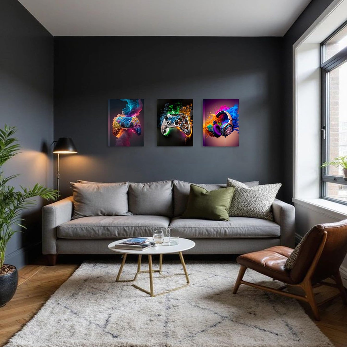 SEHSUVC Gaming Room Canvas Wall Art - Set of 3 Framed Game Posters for Boys' Bedrooms | 12x16 In