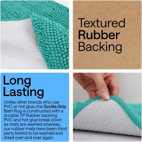 GORILLA GRIP Bath Rug Mat - Soft Absorbent Chenille with Quick Dry Microfiber | 44x26 Turquoise Bathroom Decor