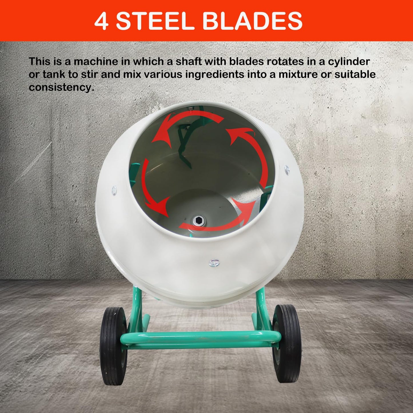 HayWHNKN 6.3 Cu.Ft Electric Concrete Mixer Cement Mixer Portable 4 Steel Blades Cement Mixing Machine Concrete Mortar Steel Drum with Wheels for Cement Sand Rack