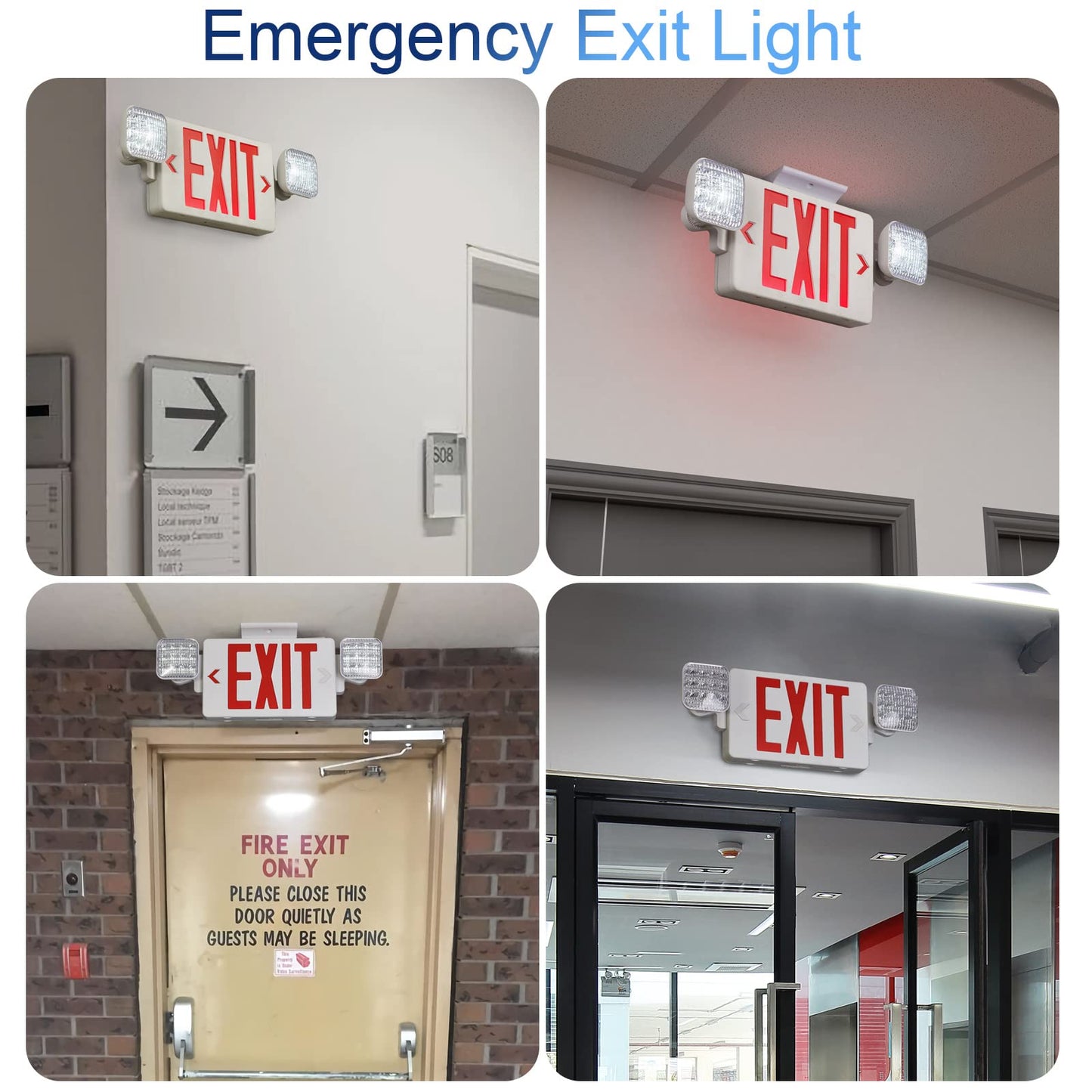 GZRUIYANG Exit Sign with Emergency Lights Red, LED Emergency Exit Light with Battery Backup, UL 924 Certified, AC 120/277V, Commercial Emergency Lights Combo for Business - 1 Pack