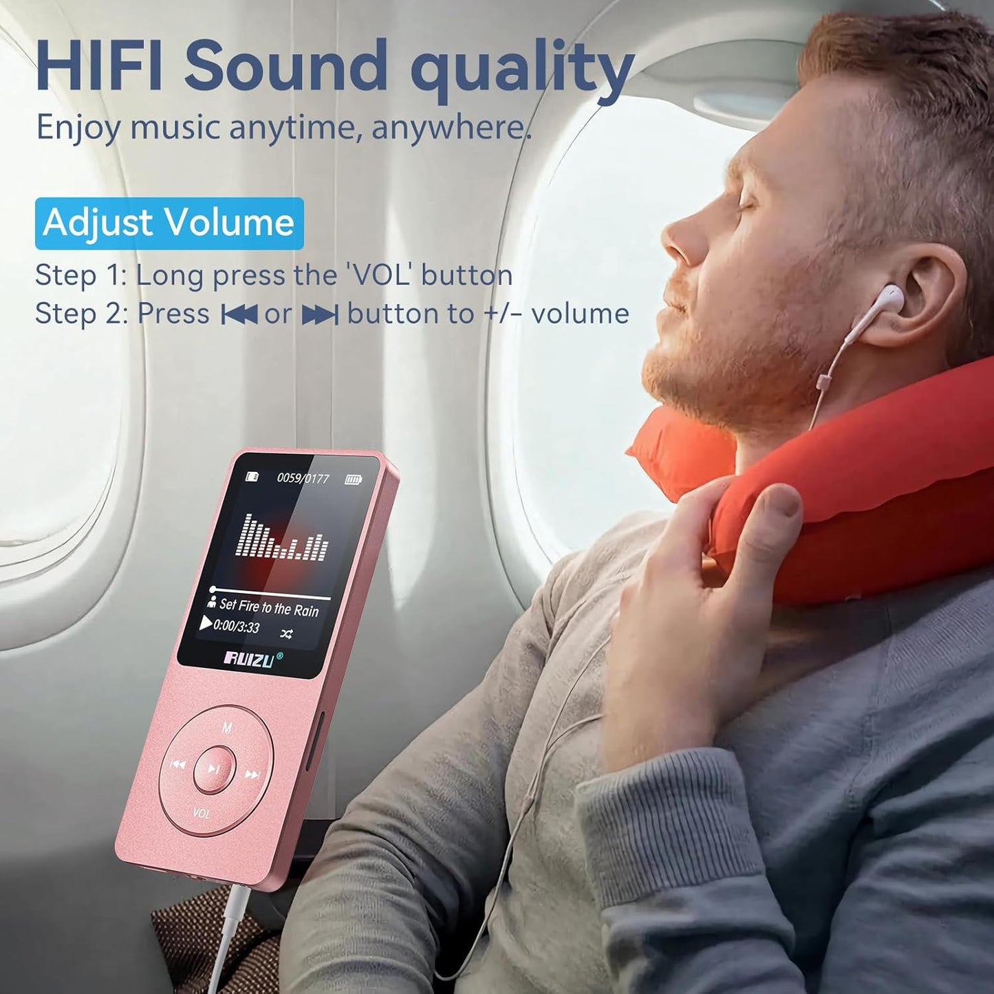 RUIZU 64GB MP3 5.3, 1.8" 80H 128GB Player with Bluetooth Screen Portable Music Player, FM Radio, Voice Recording