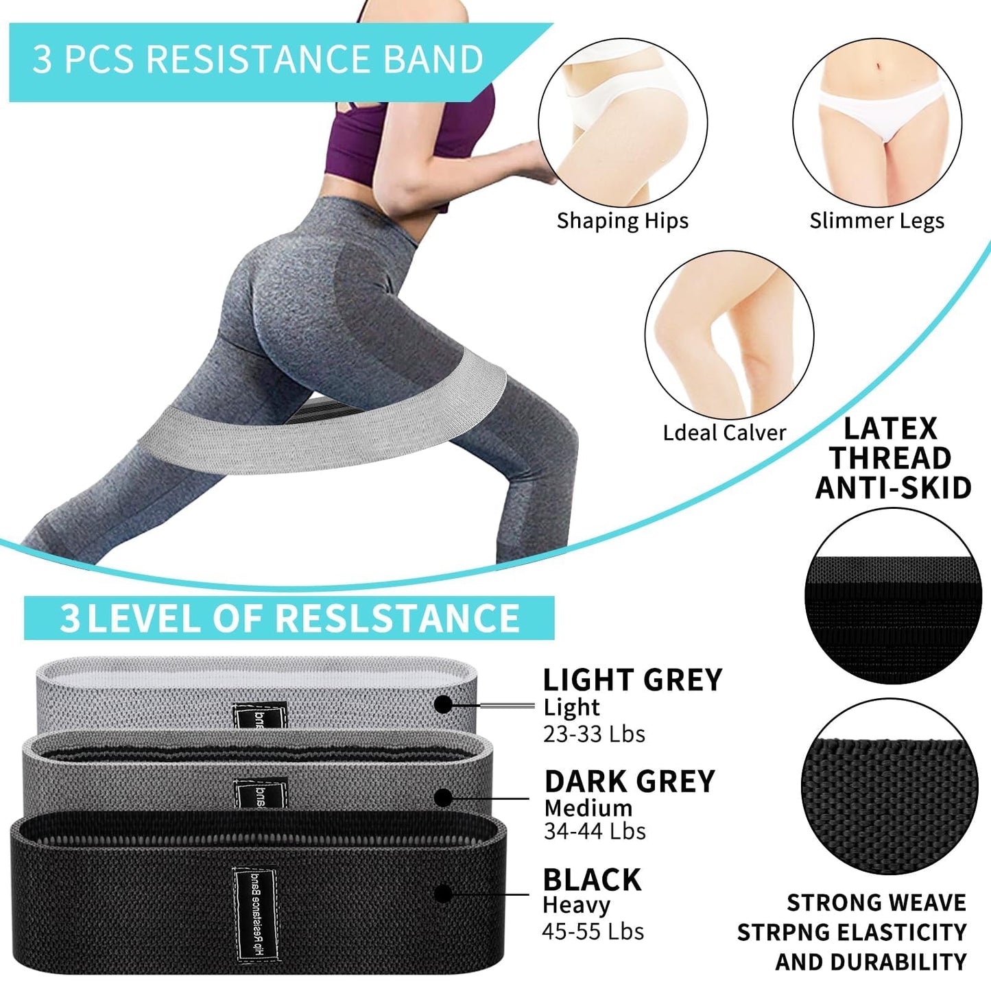 10 PCS Barbell Pad Set for Squat, Hip Thrusts Pad for Squats,Bench Press with Barbell Pad, 2 Gym Ankle Straps,3 Hip Resistance Bands,Lifting Strap,Workout Poster Gym Equipment Accessories（Black）