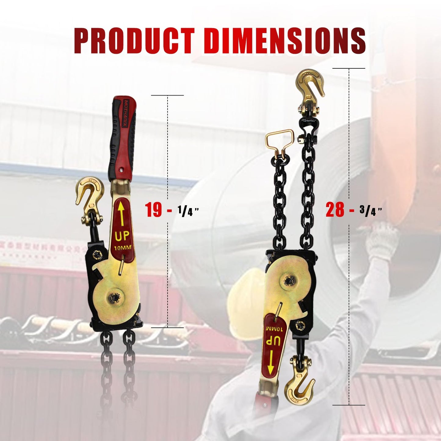 MOTHARIX 2 Pack Ratchet Chain Binders with Grab Hooks, 5400LBS WLL Heavy Duty Tie Down for 5/16" - 3/8" Chains, Secure Load Binder for Flatbed Trailers, Trucks & Heavy Equipment Hauling
