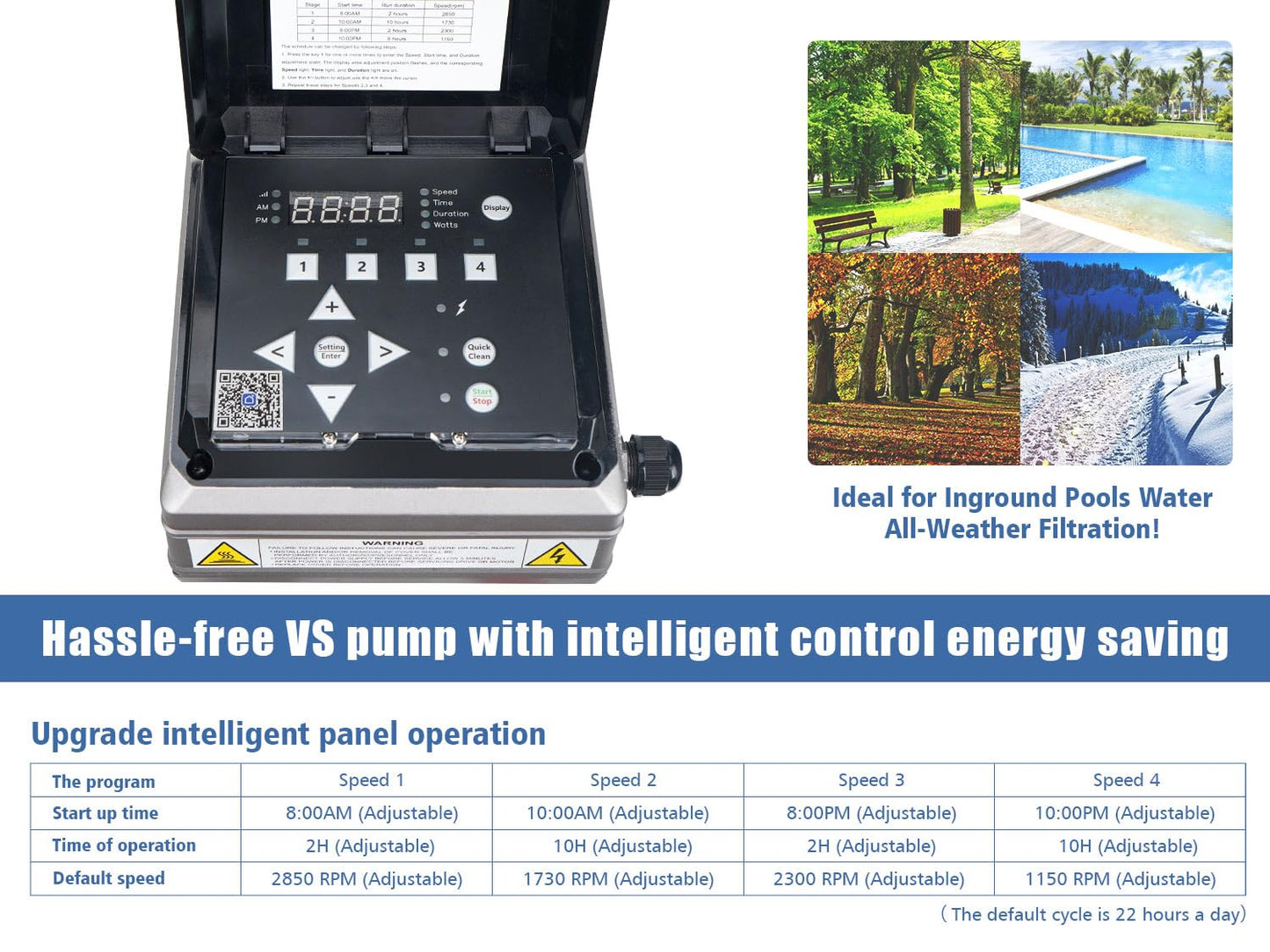 CIPU Variable Speed Pool Pump 3HP High Performance with Intelligent Control Easy operation and Energy Saving for All-Weather Clean Swimming Pools Water Filter System Replacement 230V
