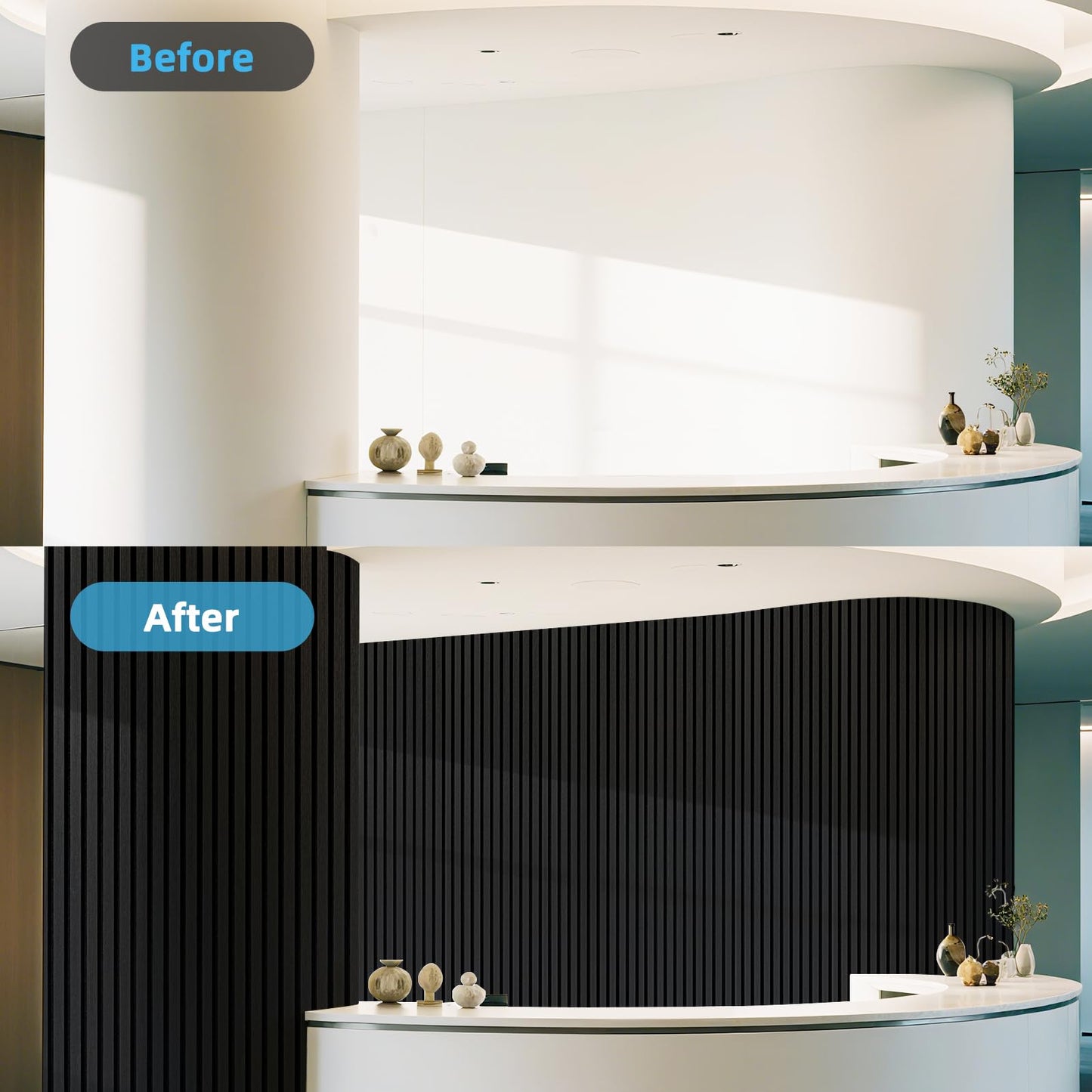 Art3d 1-Pack Acoustic Wood Slat Wall Panel with Roll-Flat Design - 95.3 x 23.8 Inch Sound Absorbing Panels for Living Room Columns Corridor Curved Wall Decor, Blackwood