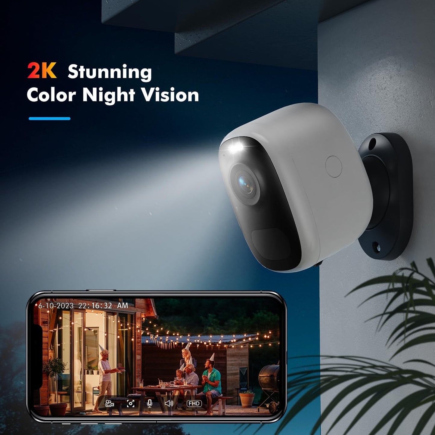Generic 2K 4MP IP65 Setup Outdoor Camera Wireless with Magnetic Mount, Battery-Powered Camera for Home Security