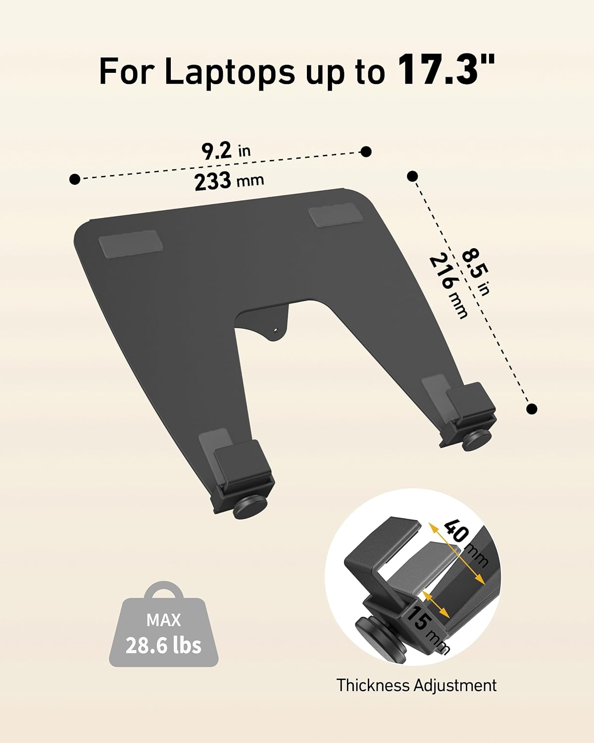 ergounion 100x100mm, 17.3in 28.6lbs Laptop Tray for Monitor Arm - VESA Mount Laptops up to & - Notebook Tray Office