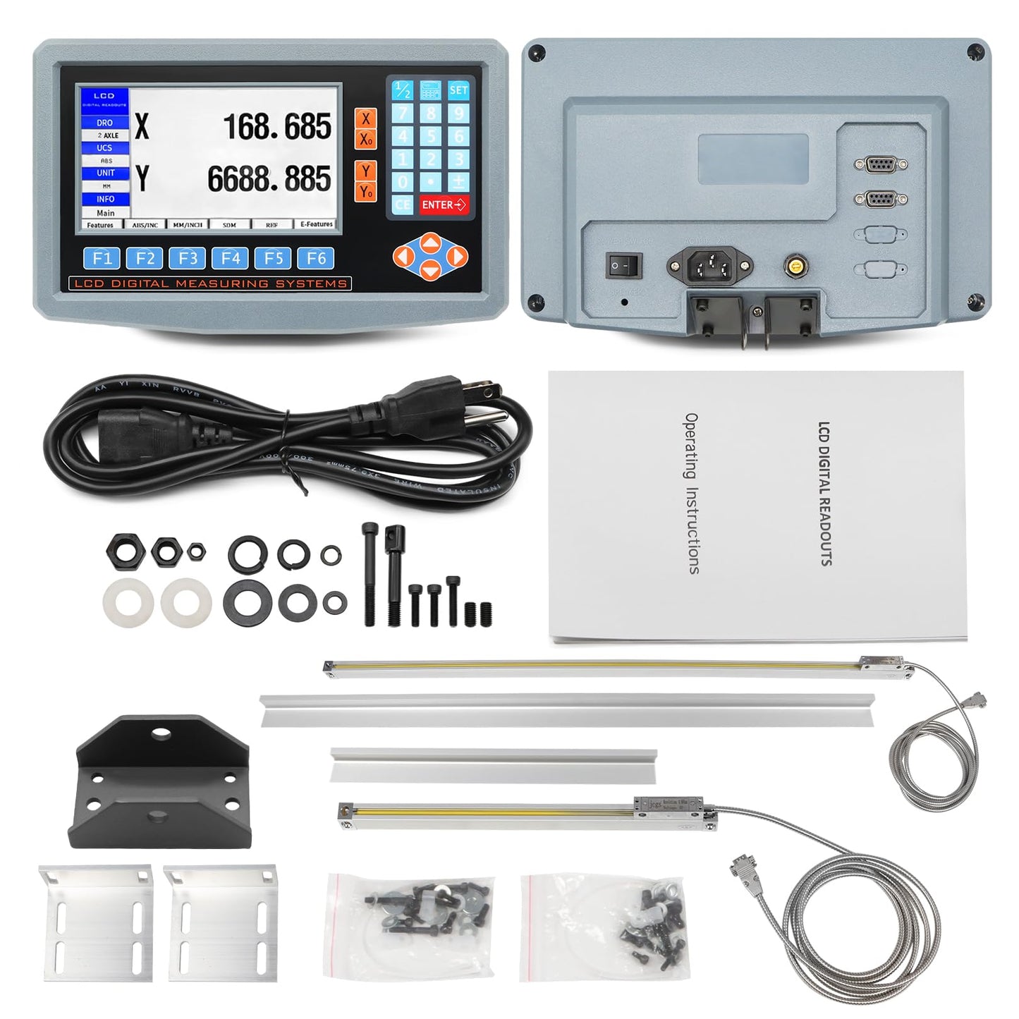 Jecoupoon 2-Axis Digital Display RPM Display Linear Scale Encoder DRO Kit 300mm+1000mm for CNC Milling Machine Metal Lathe with Instruction Manual