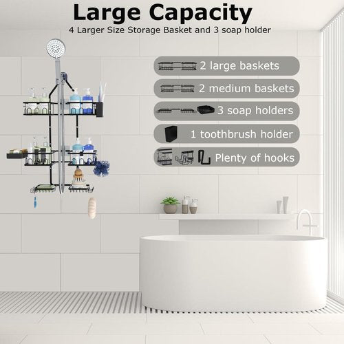 Dotpilgo Shower Caddy Hanging Upgraded Adjustable Rustproof Shower Caddy Shower Organizer for Over Handheld or Fixed Shower Heads with Hooks Soap Holder Toothbrush Holder