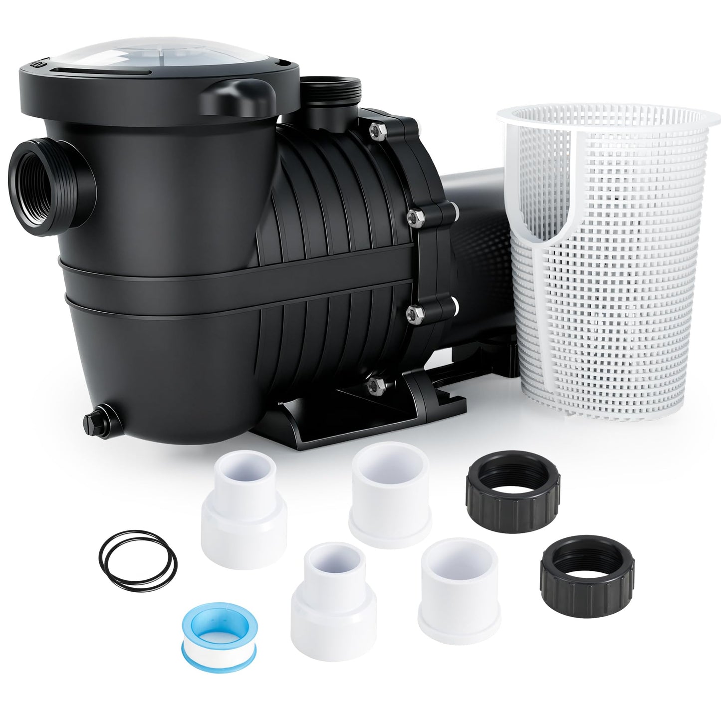 LANCHEZ In/Above Ground Pool Pump, Self Primming (Dual Speed, 1.5 HP, 6300 GPH, 230V, 1.5" & 2" NPT Adapter, Strainer Basket), Light black